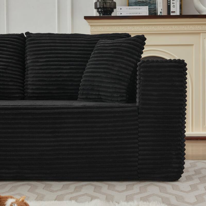 Modular Sectional Sofa with L-Shape Chaise, Oversized Corduroy Upholstered Cloud Sofa, Deep Seat Sofa with 2 Throw Pillows