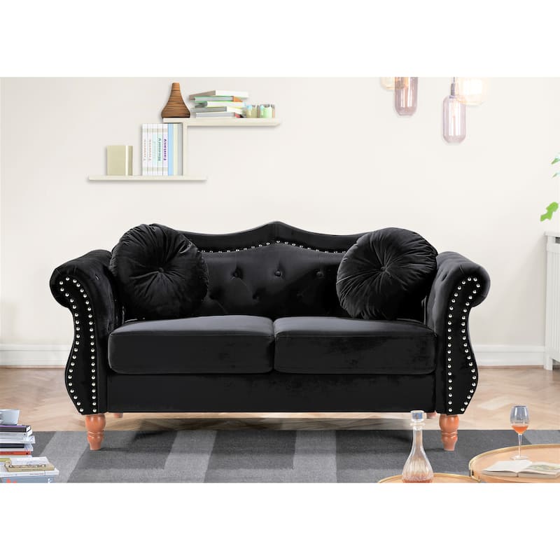 Bellbrook Nailhead Chesterfield Loveseat - 7'6" x 9'6" - 7'6" x 9'6" - Black