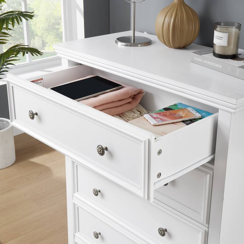 GDFStudio - Farmhouse Modern 5-Drawer Dresser Cabinet with Smooth Metal Slides and Stable Base