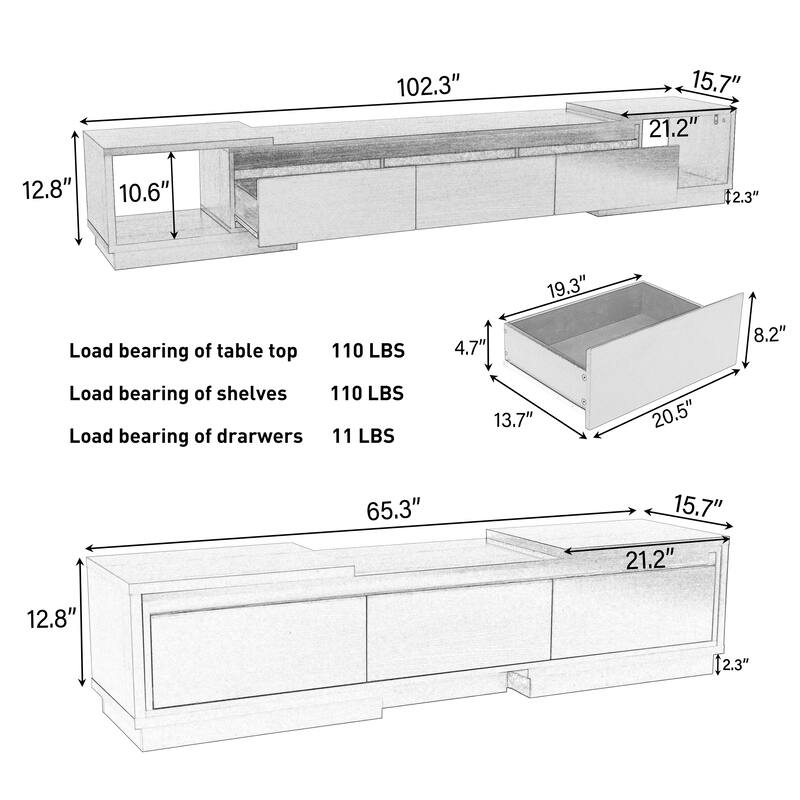 65.3''W Extendable Media Console TV Stand