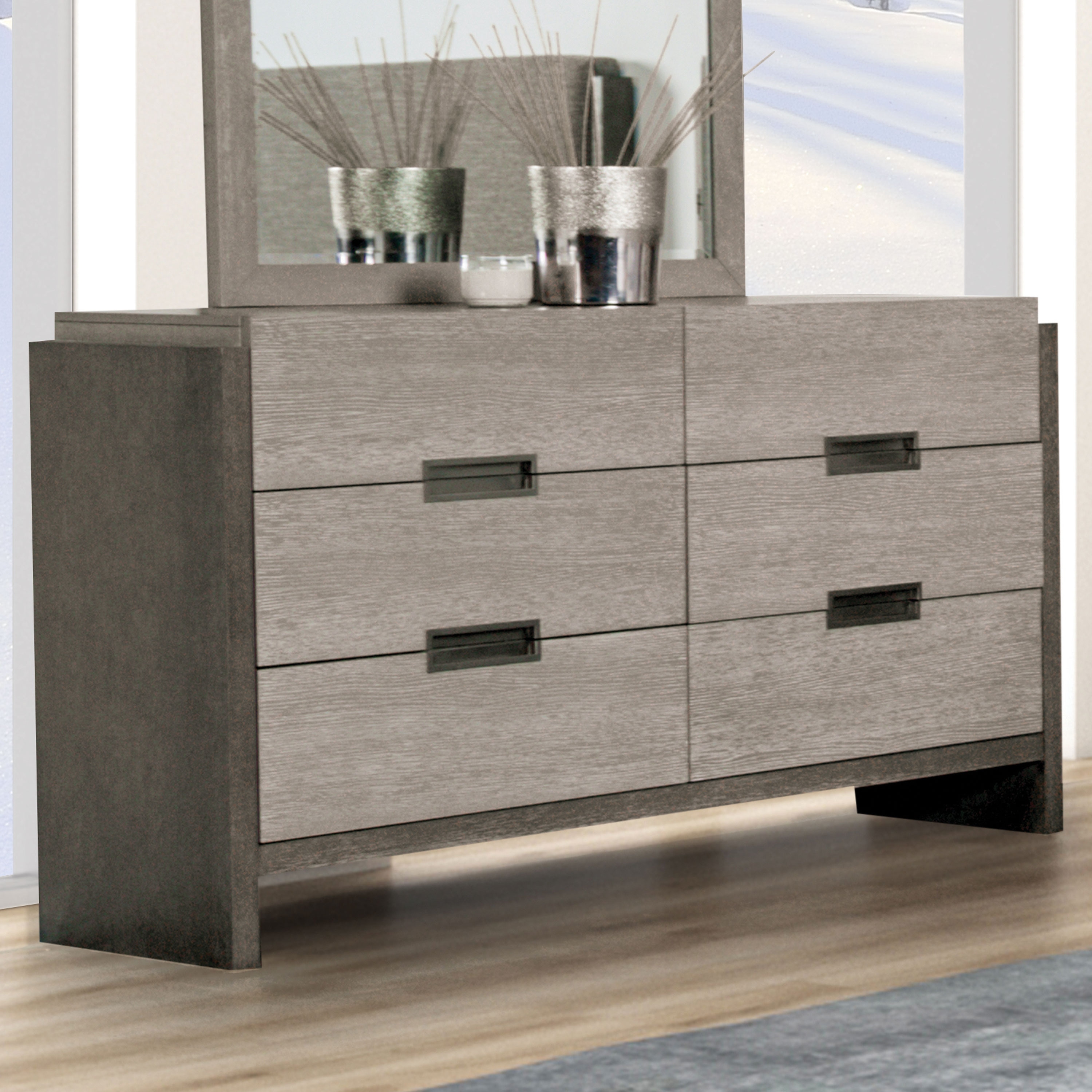 Furniture of America Cruz Contemporary Gray Solid Wood 6-Drawer Double Dresser