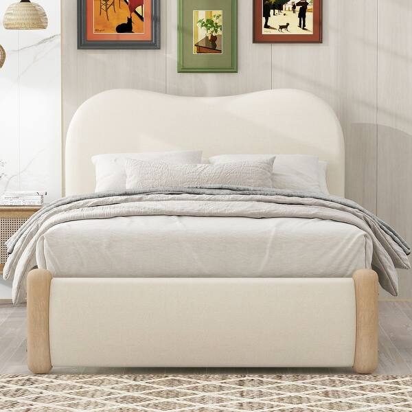 slide 2 of 20, Berber Fleece Upholstered Platform Bed with Wood Slats Support Beige - Twin