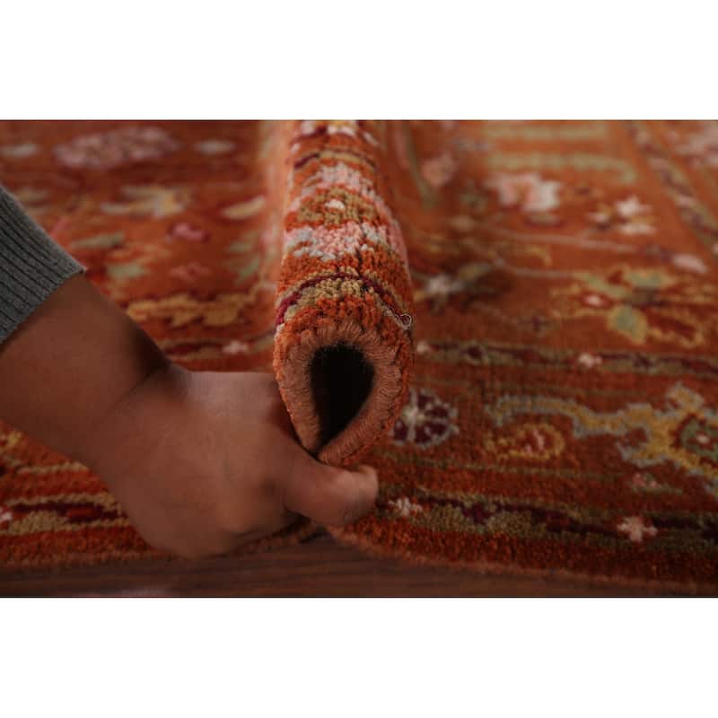 All-Over Orange Floral Oushak Indian Area Rug Handmade Wool Carpet - 4'11"x 5'11"