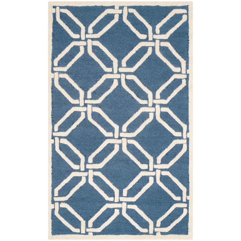 SAFAVIEH Handmade Cambridge Nhung Modern Moroccan Wool Rug - 4' x 6' - Navy/Ivory