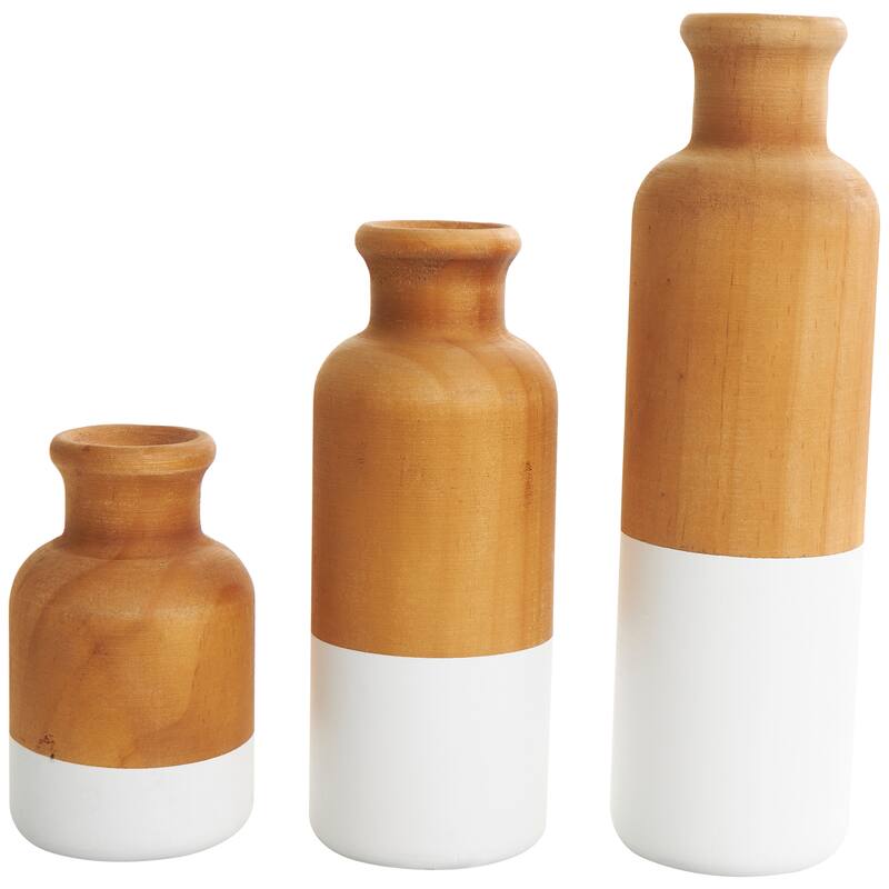 Brown Wood Colorblock Vase with White or Black Bases (Set of 3)