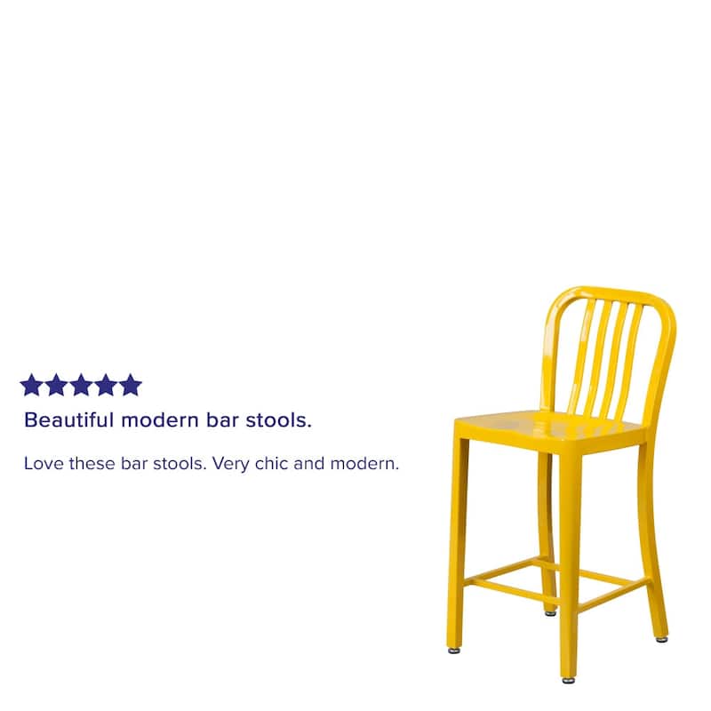 24'' High Metal Indoor-Outdoor Counter Height Stool with Vertical Slat Back