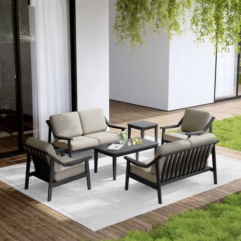 Outdoor Conversation 6 Seater Patio Chat Set with Cushions and Table