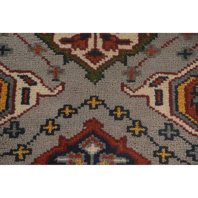 Gray Geometric Kazak Accent Rug Hand-Knotted Wool Carpet - 2'8"x 5'8"