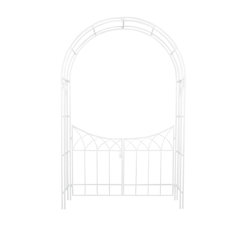White or Black Metal Traditional Garden Arch Arbor with Gate 86"H
