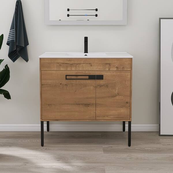 slide 1 of 69, Beingnext 24"/30"/36" Bathroom Vanity with Sink, Floating Bathroom Vanity or Freestanding is Optional Conversion 35.98"W x 18.3"D x 35.03"H - Imitative Oak