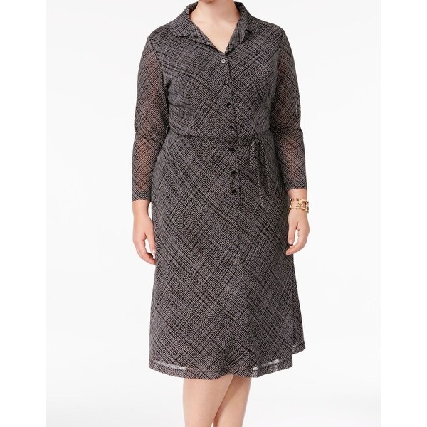 Anne Klein Gray Women's Size 22W Plus Button Down Shirt Dress