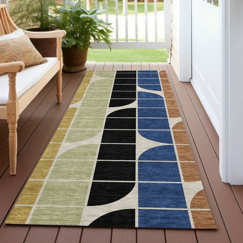 Machine Washable Indoor/ Outdoor Modern Finch Chantille Rug - Blue - 2'3" x 7'6"