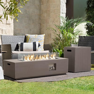 Werph 12"H Propane Fire Pit Table Set, 50,000 BTU, Wind Guard, Glass Stones, Smoke-Free