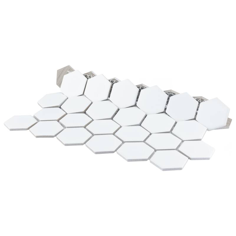 Merola Tile Hudson Due 2" Hex Matte White 10-7/8" x 12-5/8" Porcelain Floor and Wall Tile