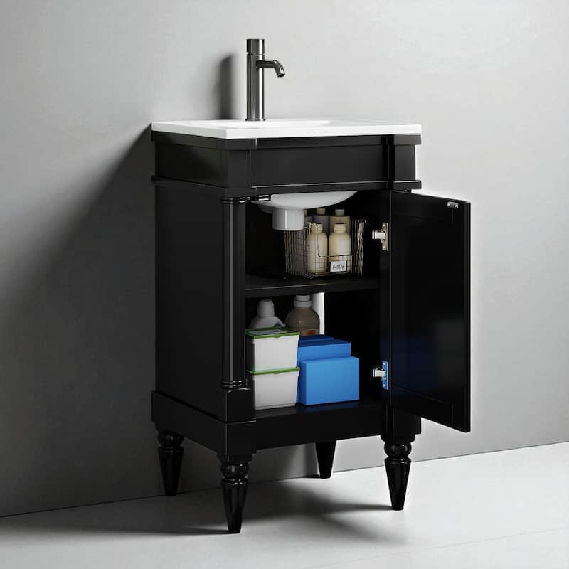 18" Small Bathroom Vanity with Sink, Modern Freestanding Storage Cabinet with Door and Shelf, Compact Single Sink