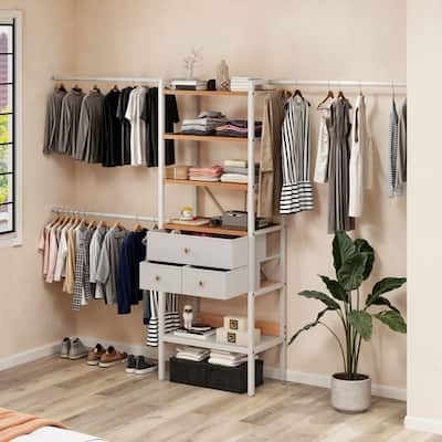 Moasis 70.8"-105"L Closet Storage Organizer with Shelves and 3 Expandable Hanger Rods