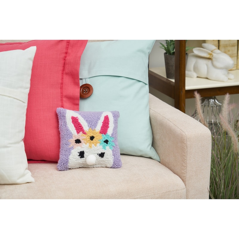 8" x 8" Easter Spring Floral Bunny Small/Petite Hooked Accent Pillow