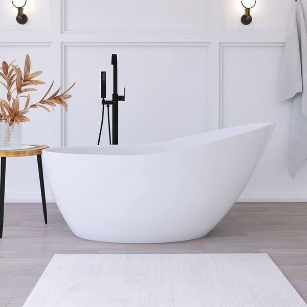 59 in. x 29 in. Acrylic Freestanding Flatbottom Soaking Bathtub in White