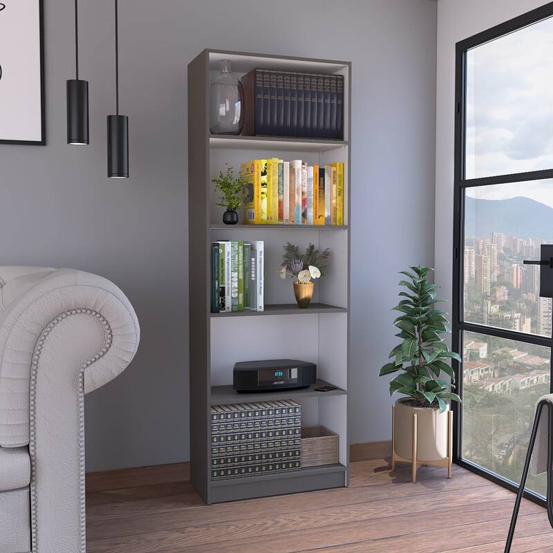 Modern 4-Tier Bookcase with Four Large Storage Shelves for Books and Decor - Matt Gray/White