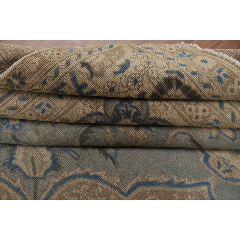 Distressed Blue Tabriz Vintage Persian Area Rug Handmade Wool Carpet - 9'7" x 12'2"