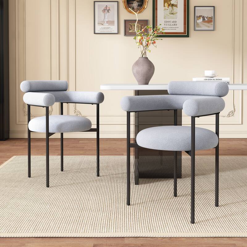Grey Set of 2 Upholstered Armchair Dining Chairs Barrel Chair - Grey