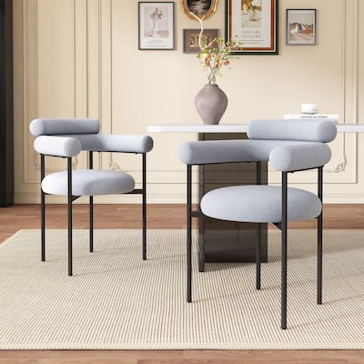 Grey Set of 2 Upholstered Armchair Dining Chairs Barrel Chair