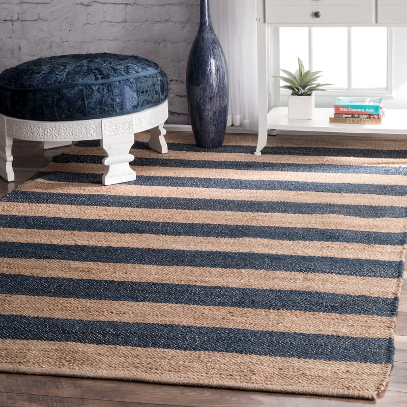 Nuloom Alisia Flatweave Striped Jute Area Rug - 4' x 6' - Blue