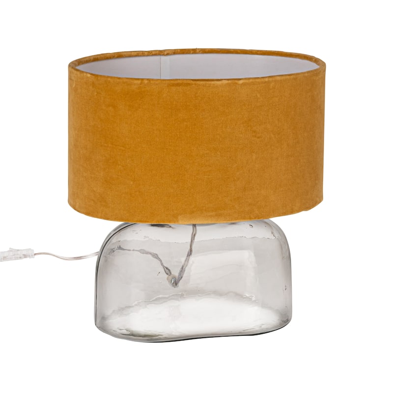 Table Lamp with Glass Base and Velvet Shade - 13.4"L x 10.2"W x 14.2"H - 13.4"L x 10.2"W x 14.2"H - Golden Yellow