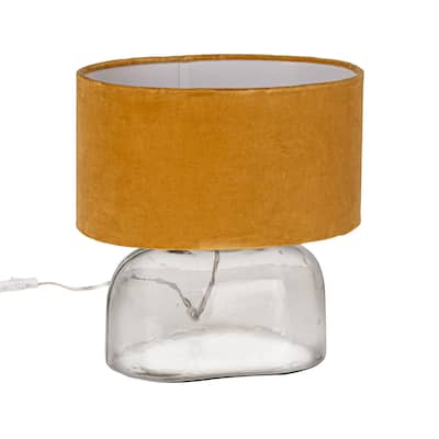 Table Lamp with Glass Base and Velvet Shade - 13.4"L x 10.2"W x 14.2"H