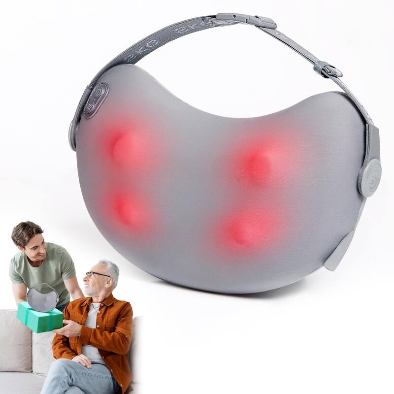 Electric Back Massager Cordless 4D Shiatsu Portable with Heat, Pain Relief & Lumbar Support - Grey