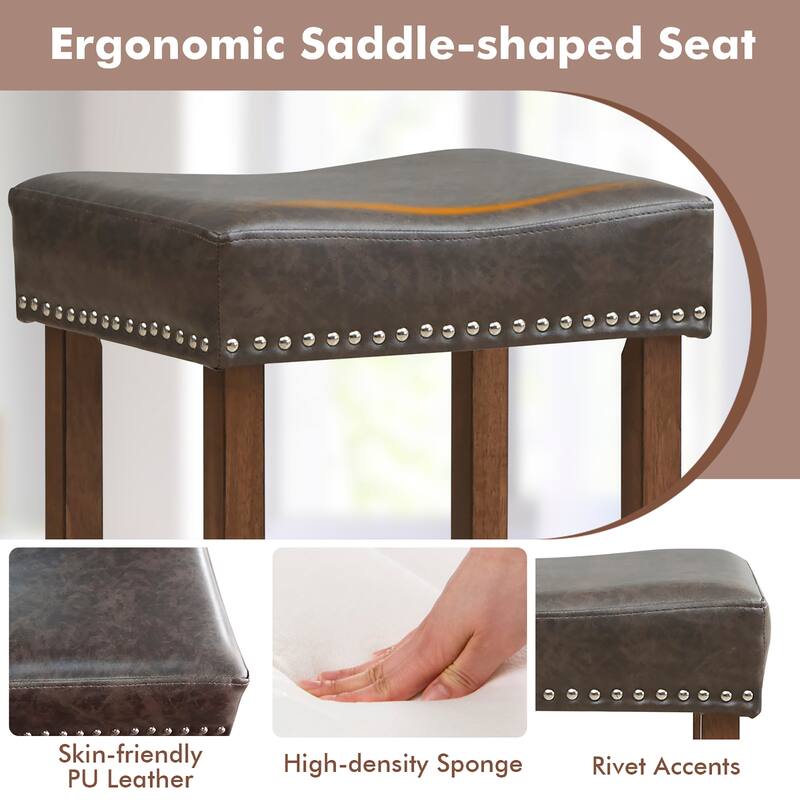 Gymax Bar Stool Set of 4 24-Inch Counter Height Saddle Stools w/ PU