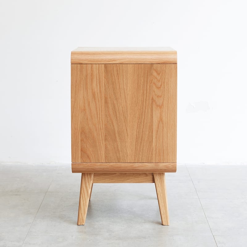 GDFStudio - Brynford Modern Solid Oak Wood Nightstand with Storage Drawers & Rounded Edges
