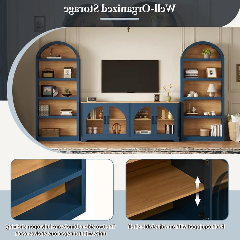 Farmhouse 3-Piece TV Stand Set for TVs Up to 70", Entertainment Center with Arched Sideboard and Glass Doors for Living Room