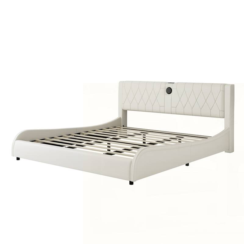 Faux Leather Upholstered Platform Bed with Thickened Headboard