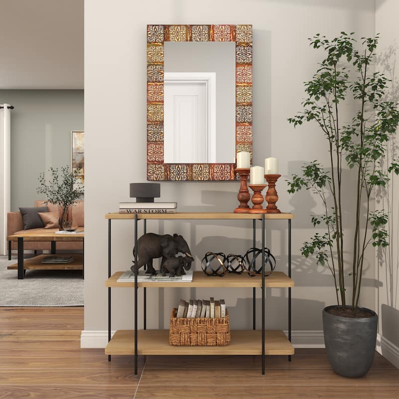 Metal Floral Room Wall Mirror with Embossed Metal - Multi Colored - Roche River Decor