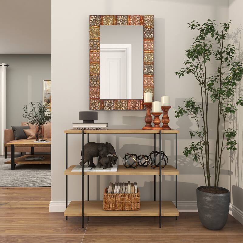 Multi Colored Metal Floral Room Wall Mirror with Embossed Metal