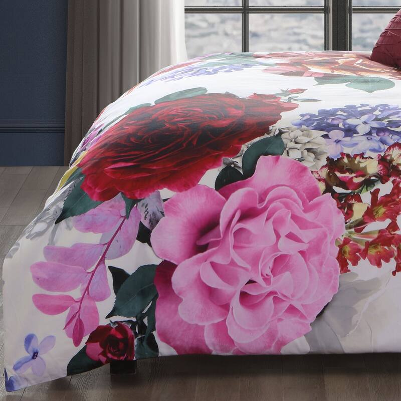 Bebejan Magenta Floral 100% Cotton 5 Piece Reversible Comforter Set