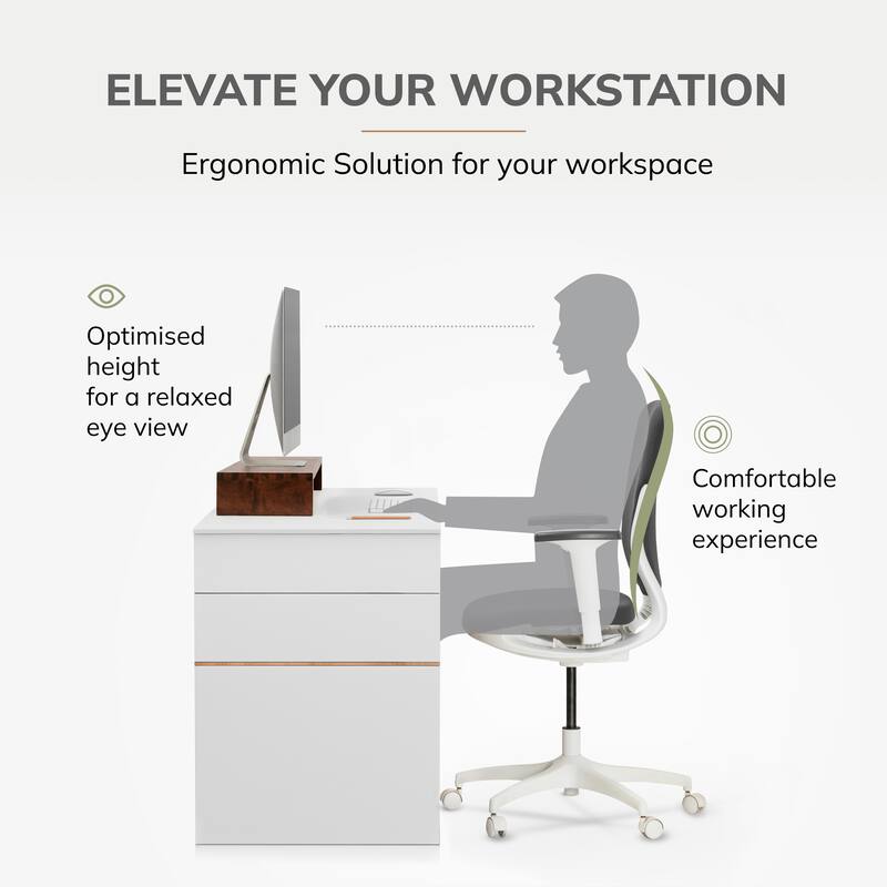 Jani Wood Monitor Stand Riser Desk - Ergonomic Design Stand, Desktop Organizer Table for Home, Office Workspace, Gaming Desk