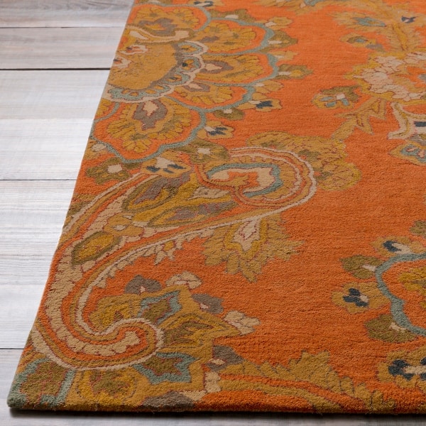 Hand Tufted Wool Transitional Paisley Area Rug Overstock 8900364 9 X 13 Teal Brown