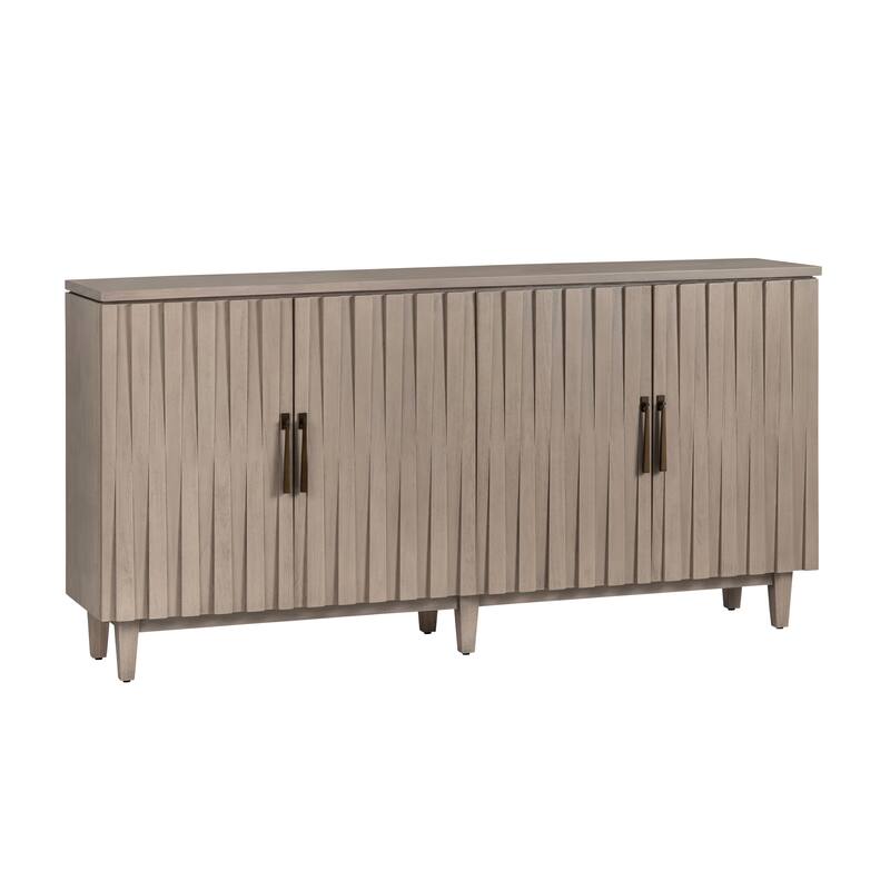 76 in. Tan Solid Wood 4 Door Media Credenza_Sideboard