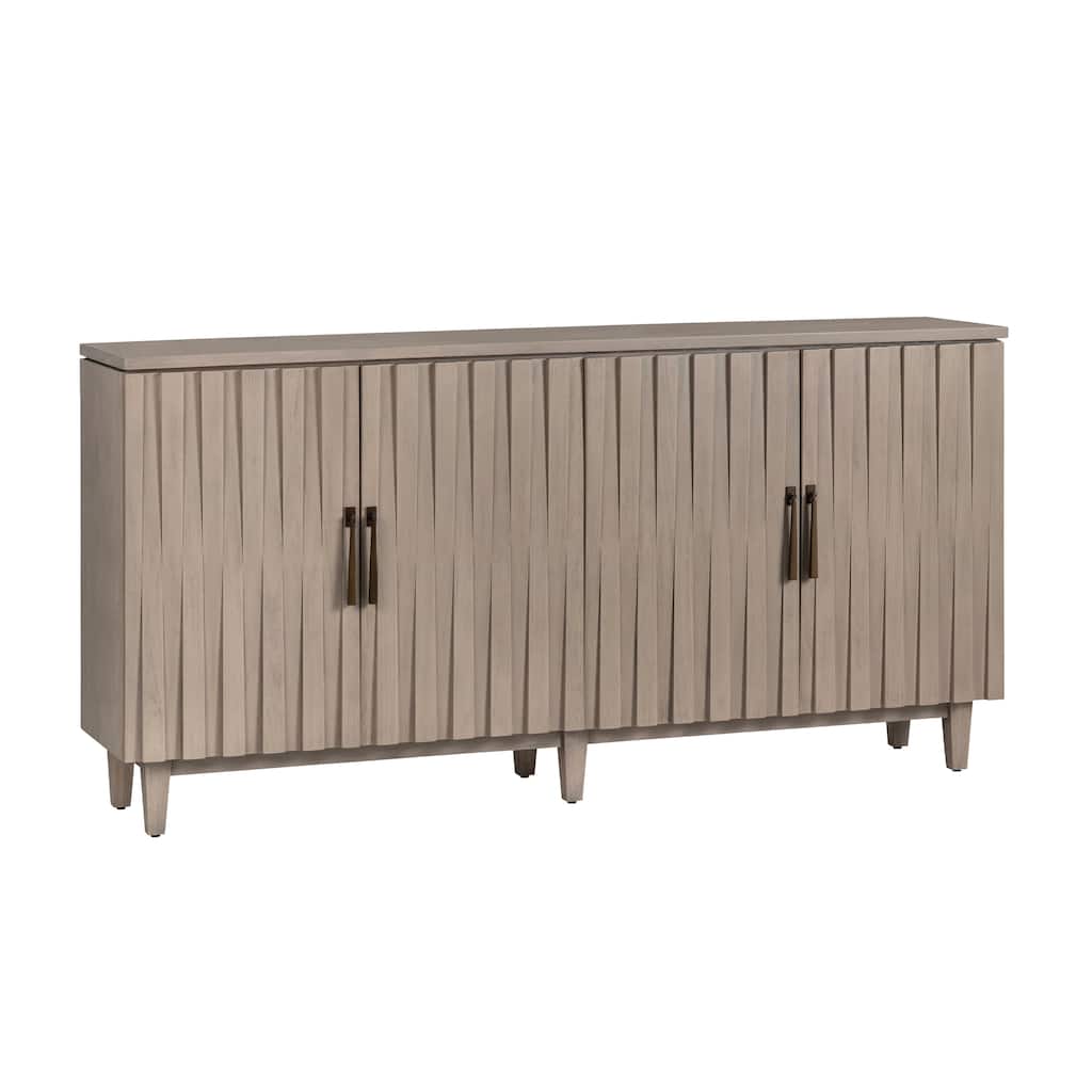 76 in. Tan Solid Wood 4 Door Media Credenza_Sideboard