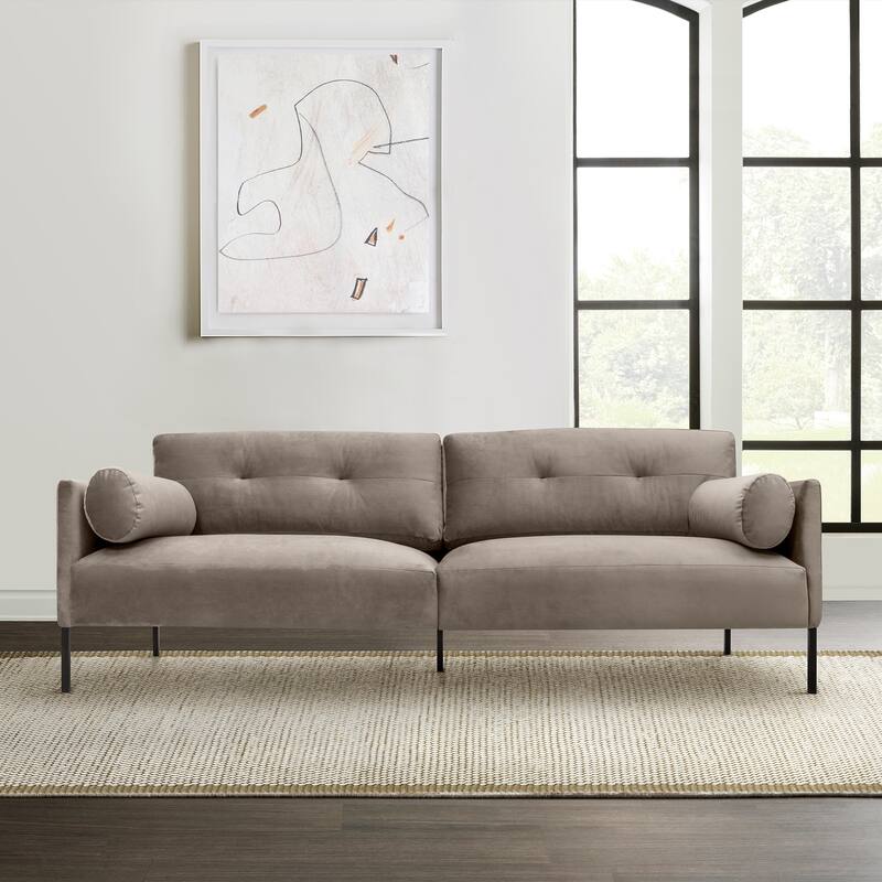 Michalina 84" Fabric or Velvet 3 Seater Sofa with Black Metal Legs - Fossil Gray Velvet