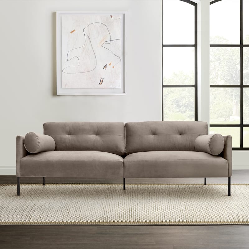 Michalina 84" Fabric or Velvet 3 Seater Sofa with Black Metal Legs