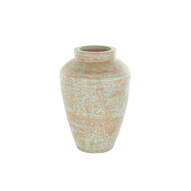 Brown Ceramic Antique Style Textured Patina Decorative Vase