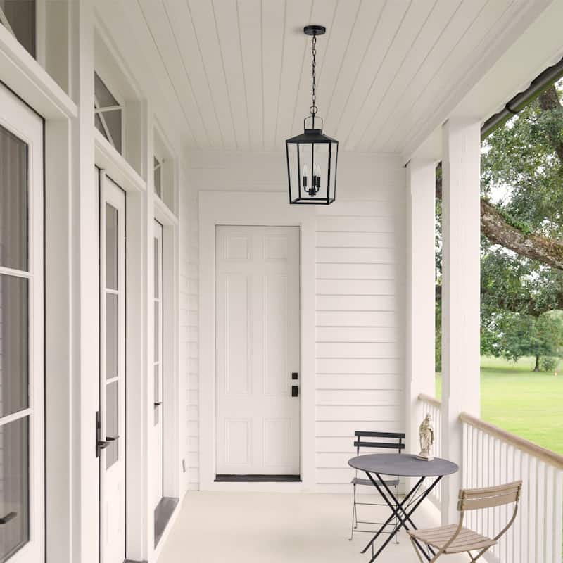 3-Light Black Outdoor Pendant Light with Clear Glass