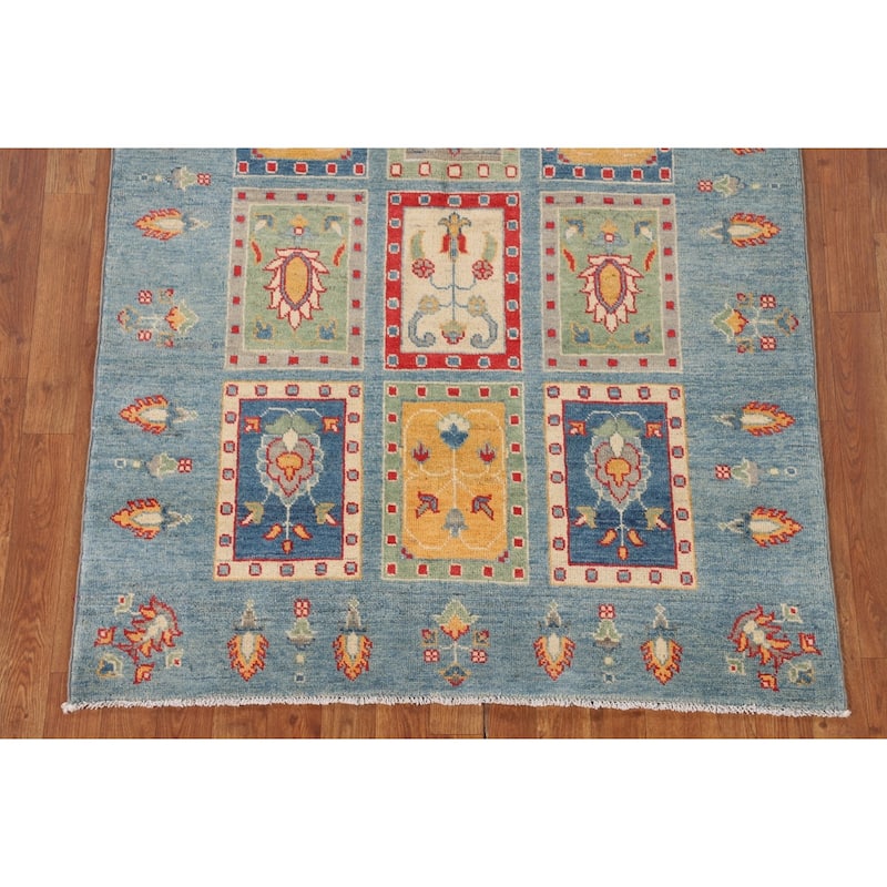 Garden Design Blue Kazak Oriental Area Rug Handmade Wool Carpet - 3'11"x 6'0"