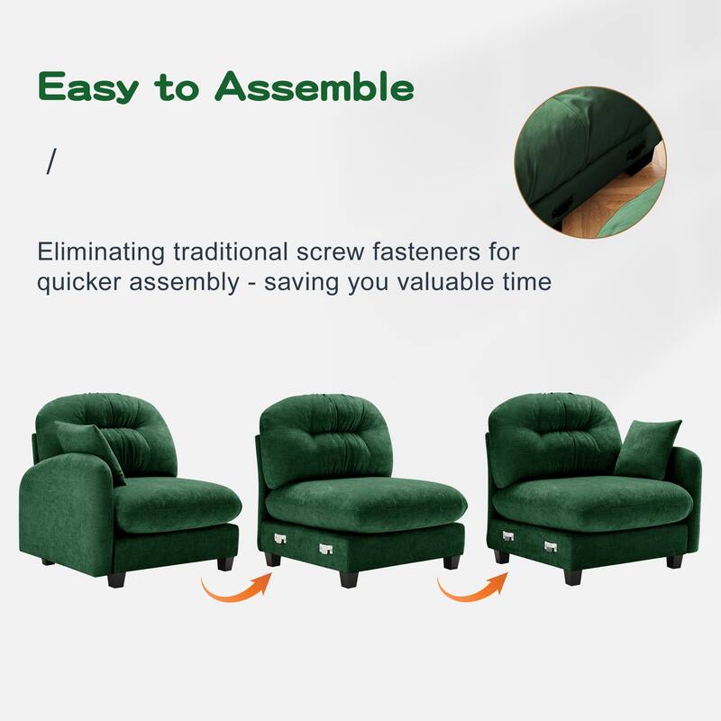 Sectional Sofa with Tufted Backrest, Chaise Lounge Sofa with 2 Throw Pillows, Four-Seater Recliner Sofa for Living Room