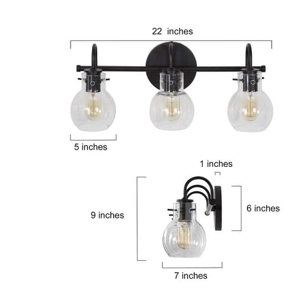 dimension image slide 0 of 3, Olia Modern Black 3-Light Bathroom Vanity Light Minimal Globe Glass Wall Sconce