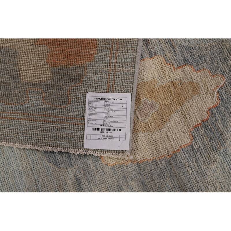 Vegetable Dye Blue Oushak Turkish Area Rug Handmade Wool Carpet - 9'4" x 11'10"