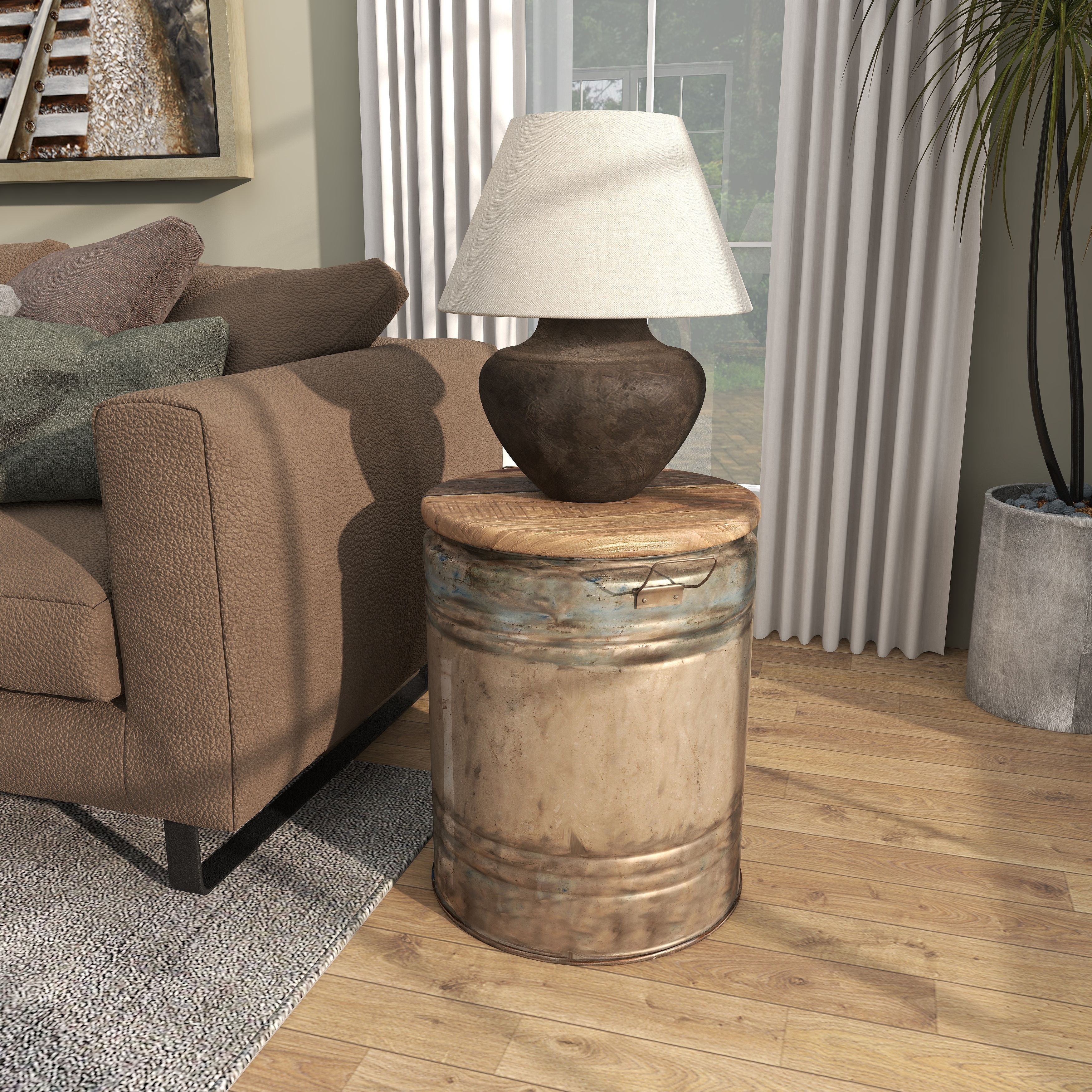 Gray Metal Farmhouse Accent Table with Brown Wood Top - 16 x 16 x 20